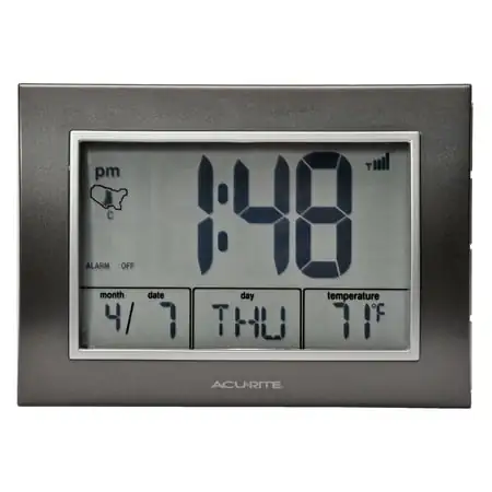 Acu Rite 7 inch Atomic Alarm Clock with Date, Day of Week and Temperature photo Acu Rite 7 inch Atomic Alarm Clock with Date, Day of Week and Temperature image