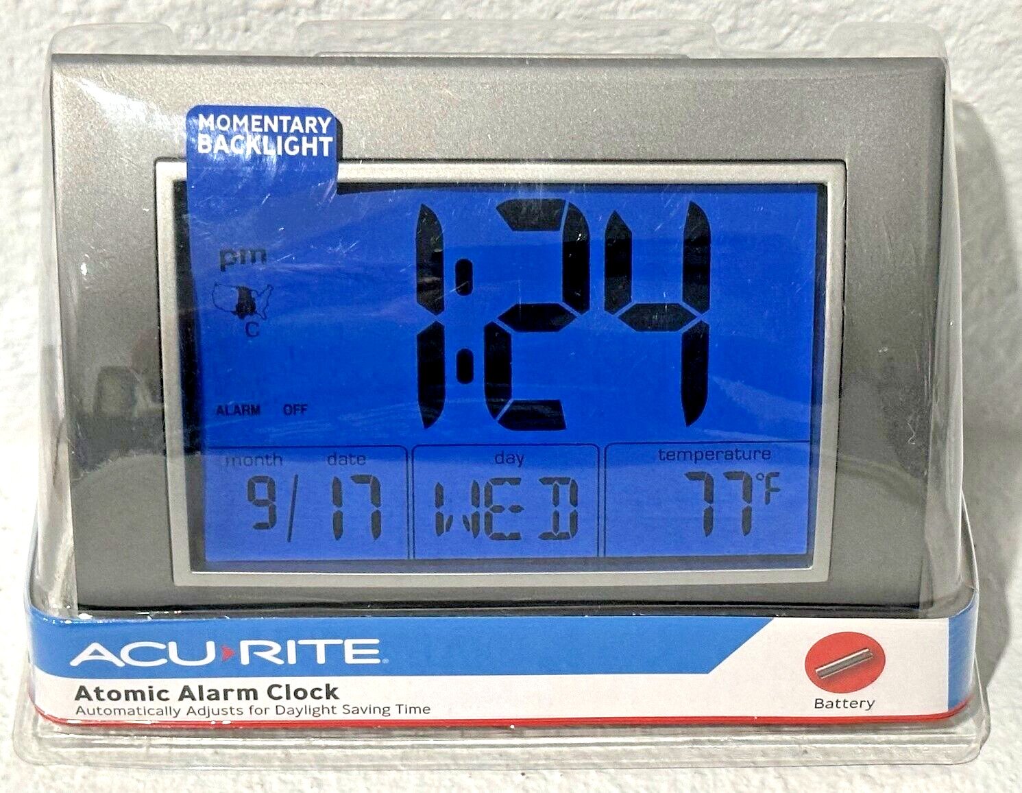 Acurite Atomic Alarm Clock Battery Operated with Date, Temperature & Day of Week