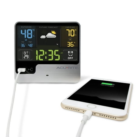 AcuRite Intelli-Time® Alarm Clock Weather Station with Indoor and Outdoor Temperature, Indoor Humidity, Hyperlocal Forecast, Calendar, and USB Charging Port (01129M)