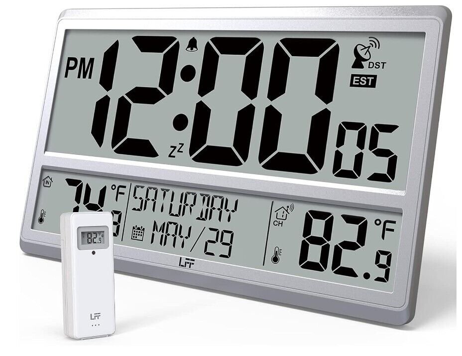 Atomic Clock 4.5″ Numbers, Digital Atomic Wall Clock Never Needs Silver, NEW