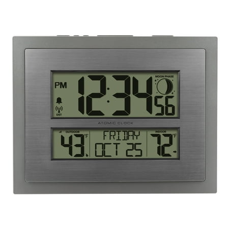 Better Homes & Gardens Silver Atomic Wall/Table Clock with Moon Phase & Calendar
