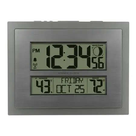 Better Homes & Gardens Silver Atomic Wall/Table Clock with Moon Phase & Calendar photo Better Homes & Gardens Silver Atomic Wall/Table Clock with Moon Phase & Calendar image