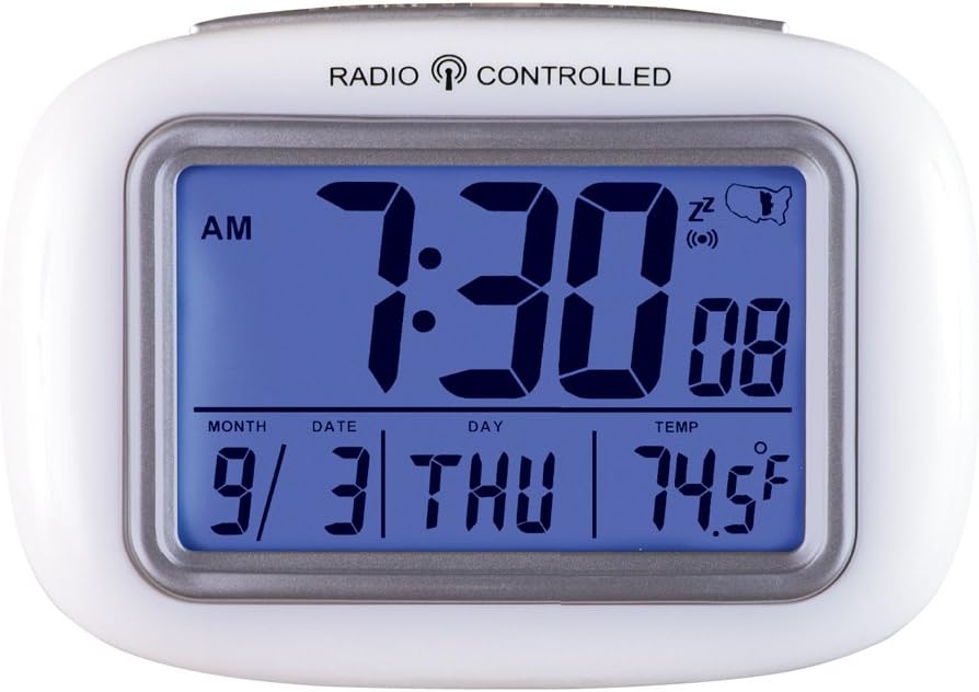 CE Cordless Atomic Alarm Clock, White