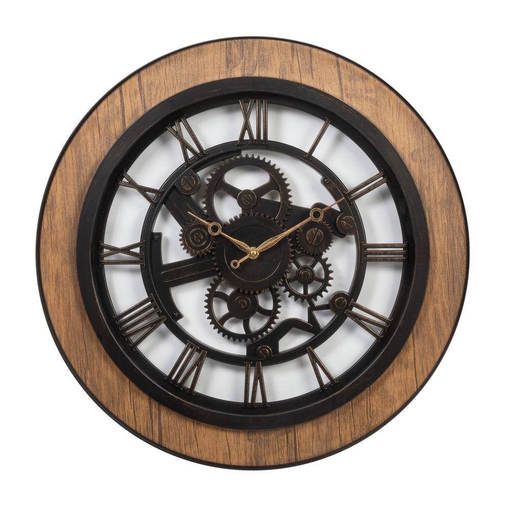 Kiera Grace Unique Vintage Round Wall Clock, 20 inches, Black