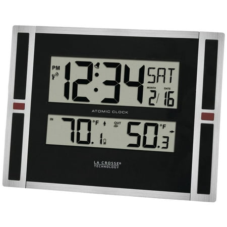 La Crosse Technology 11 Contemporary Black & Silver Digital Atomic Clock with Temperature, 513-149