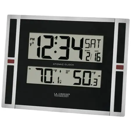 La Crosse Technology 11 Contemporary Black & Silver Digital Atomic Clock with Temperature, 513 149 photo La Crosse Technology 11 Contemporary Black & Silver Digital Atomic Clock with Temperature, 513 149