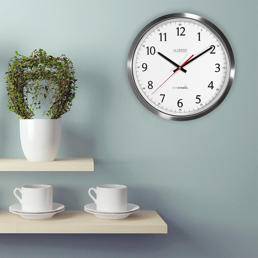 La Crosse Technology 14 Inch UltrAtomic Silver Metal Analog Wall Clock