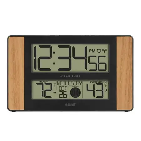 La Crosse Technology 513 1417 Atomic Digital Clock with Temperature and Moon Phase, Oak finish La Crosse Technology 513 1417 Atomic Digital Clock with Temperature and Moon Phase, Oak finish - la