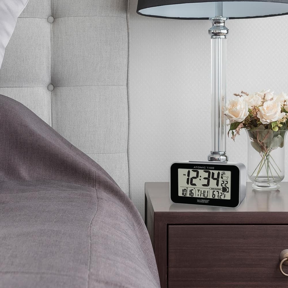 La Crosse Technology Atomic Digital Table Alarm Clock with Temperature and Moon...