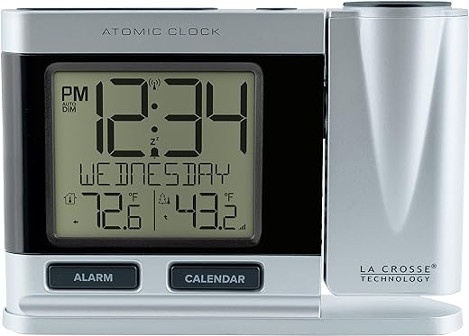 La Crosse Technology 616-12667-INT Silver Atomic Projection Alarm Clock with Temperature