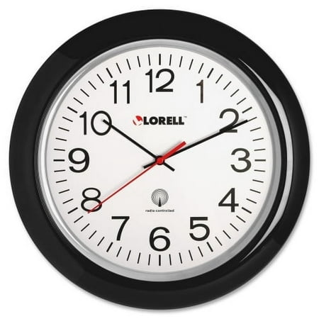 Lorell 13-1/4 Radio Controlled Wall Clock Analog - Quartz - White Main Dial - Black/Plastic Case