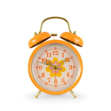 Mainstays Mini Floral Indoor Vintage Groovy Style Orange Table Top Analog Alarm Clock