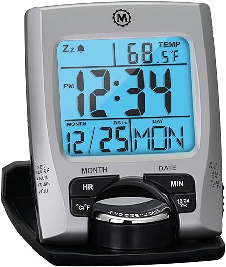 MARATHON Travel Alarm Clock with Calendar & Temperature