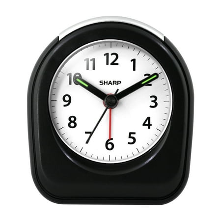 SHARP Quartz Analog Arch Alarm Clock, Black, Battery Operated, Small, Travel Clock