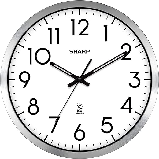 SHARP Atomic Wall Clock - Silver Brushed