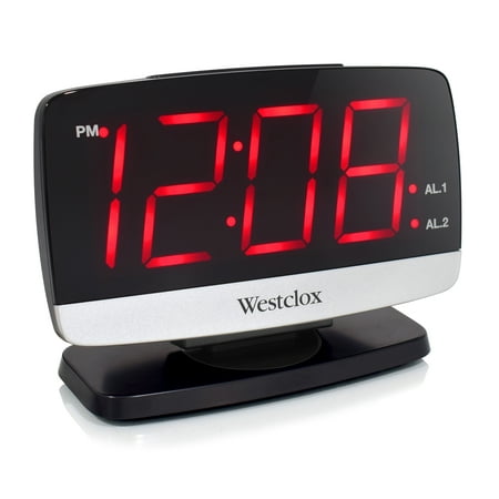 Westclox Black and Silver Electric Tilt & Swivel Alarm Clock Extra Large 1.8” LED Time Display