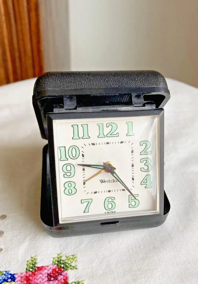 Westclox Travel Folding Alarm Clock Glows in the Dark Black Vintage Works Fine - westclox travel