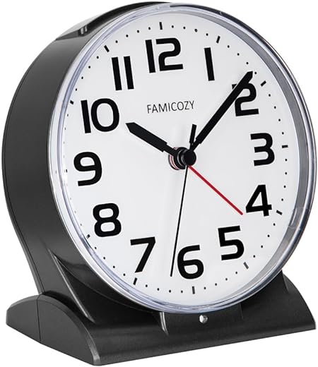 Automatically Backlighted Alarm Clock,Silent No Ticking for Seniors Vision Impaired,Easy to Set,Big Numbers,Ascending Alarm,Gentle Wake,Snooze,2 AA Battery Operated,Black