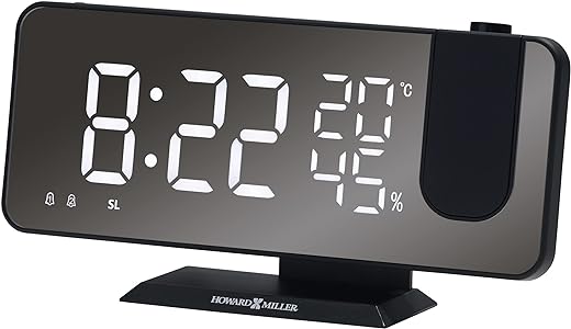 Howard Miller Gable Table Clock 645-839 – Digital Alarm Clock, Matte Black Case, Large Display, 4 Brightness Settings, Nightstand & Desk Clock, USB Charging Port