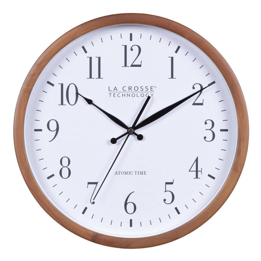12.8 In. Pine Wood Atomic Analog Wall Clock in Walnut