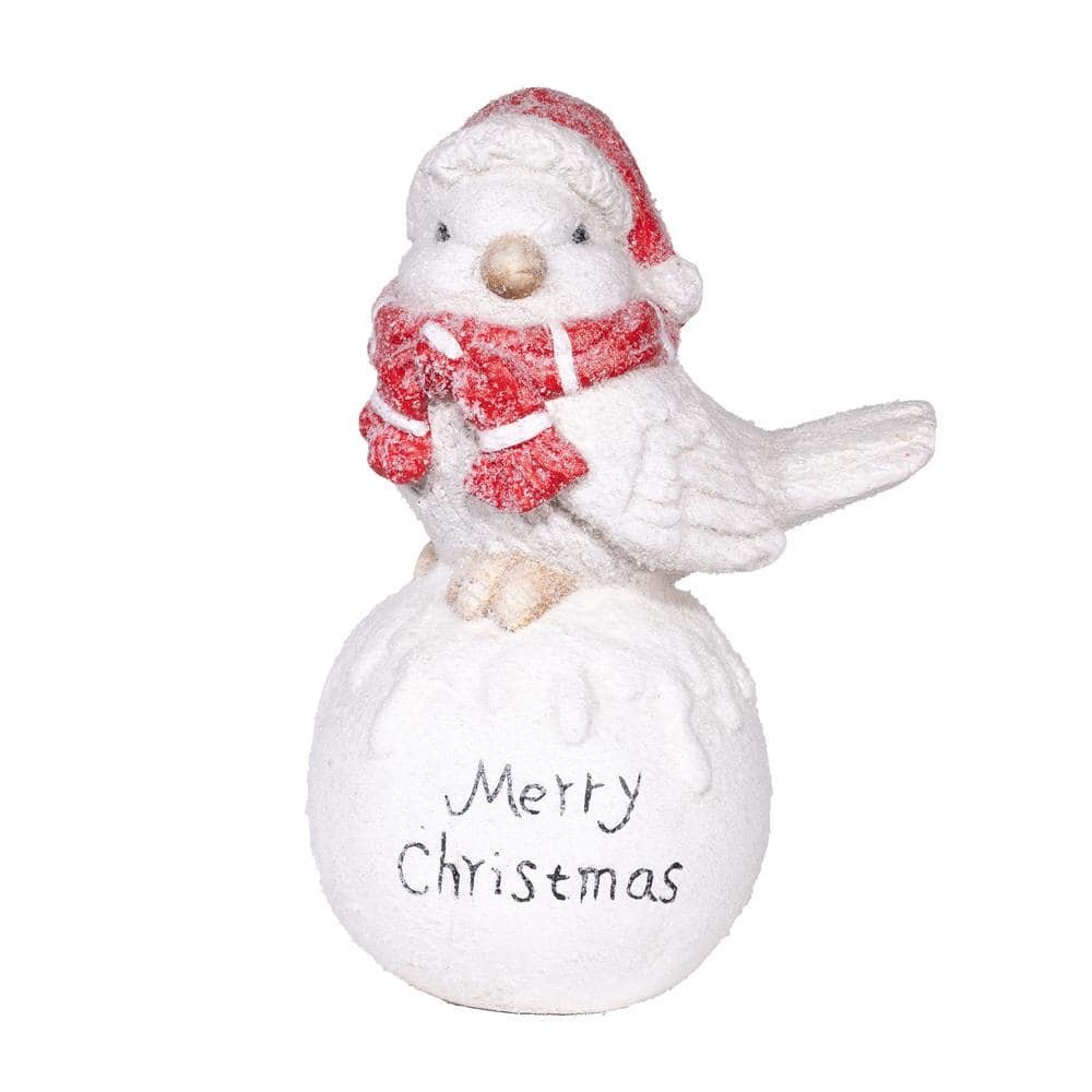 16 in. Tall "Merry Christmas" Winter Bird Statue