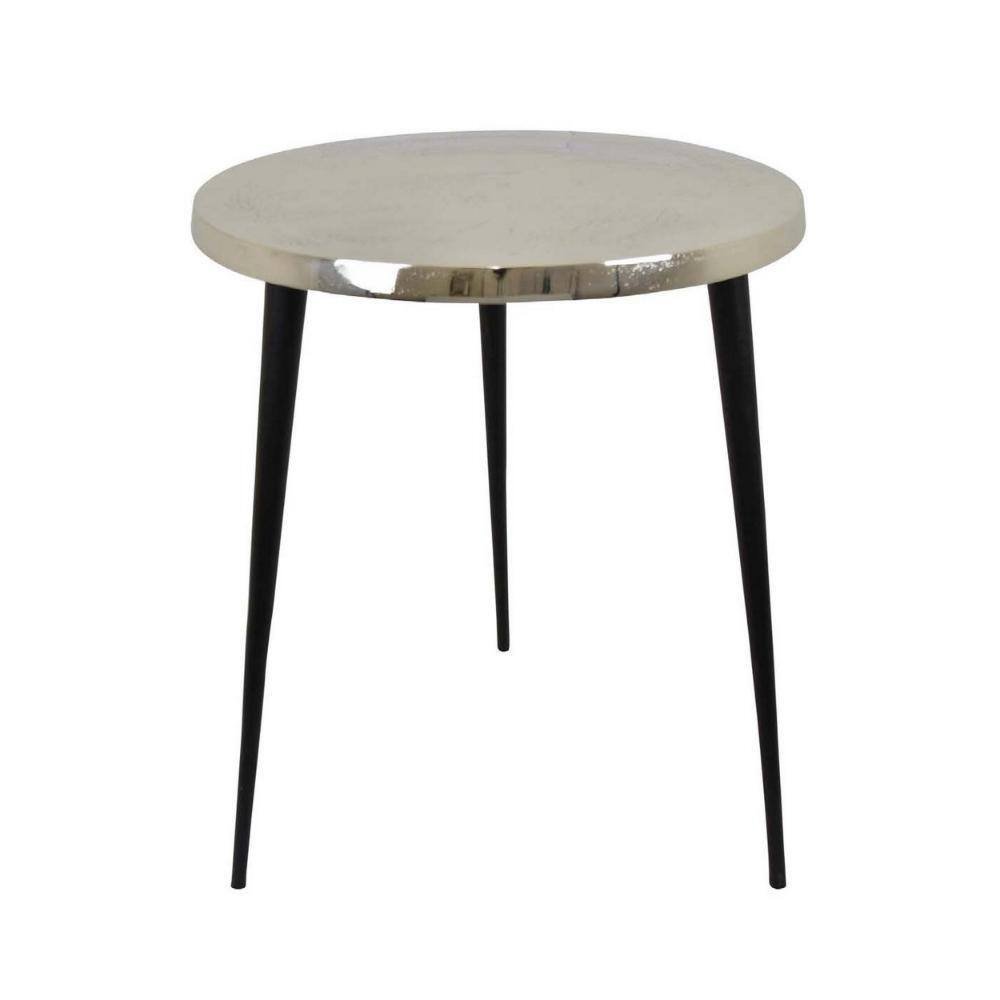 18.5 in. Gray and Black Round Metal End/Side Table with Metal Frame
