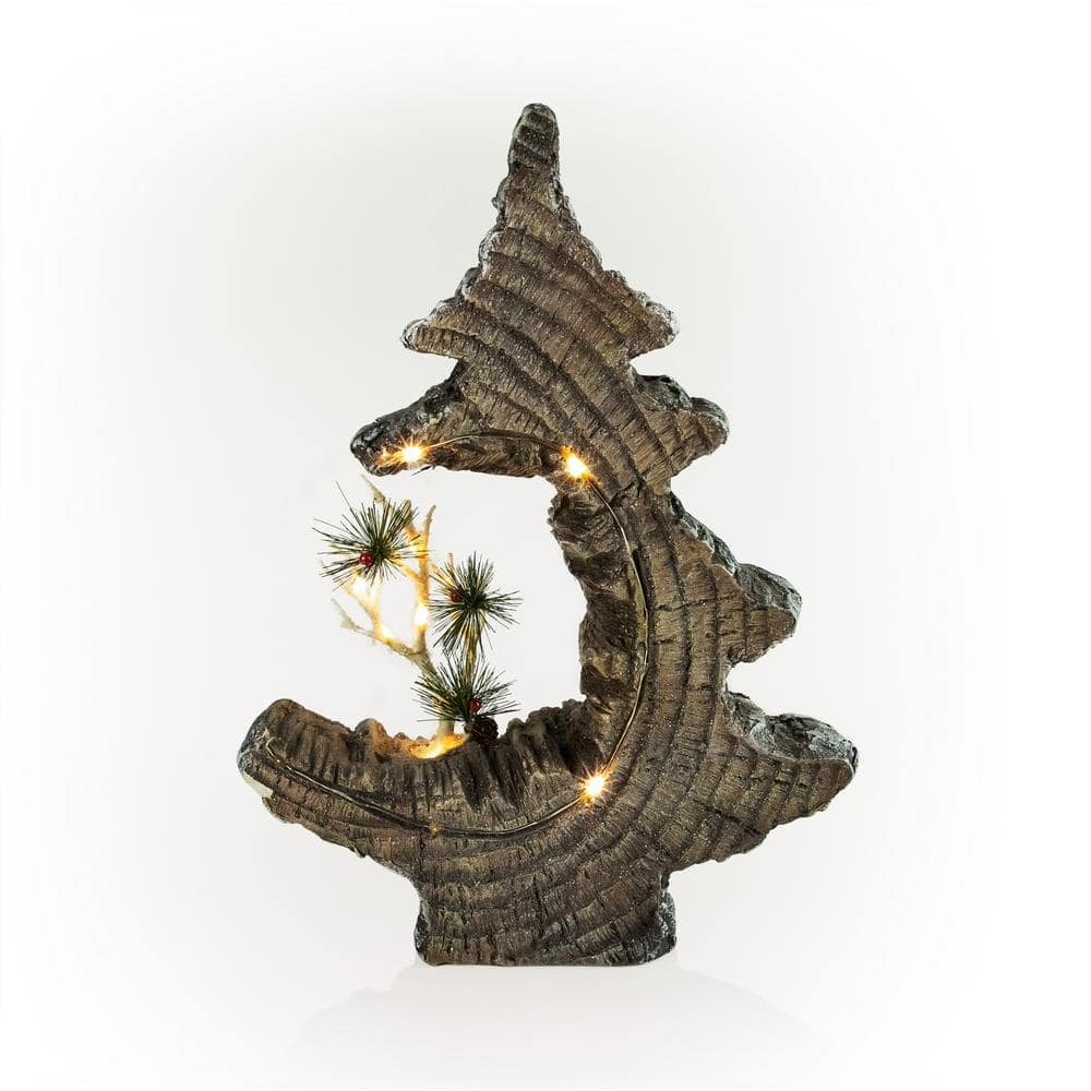19 in. Tall Christmas Tree Statue with Carved Wood Look and LED...