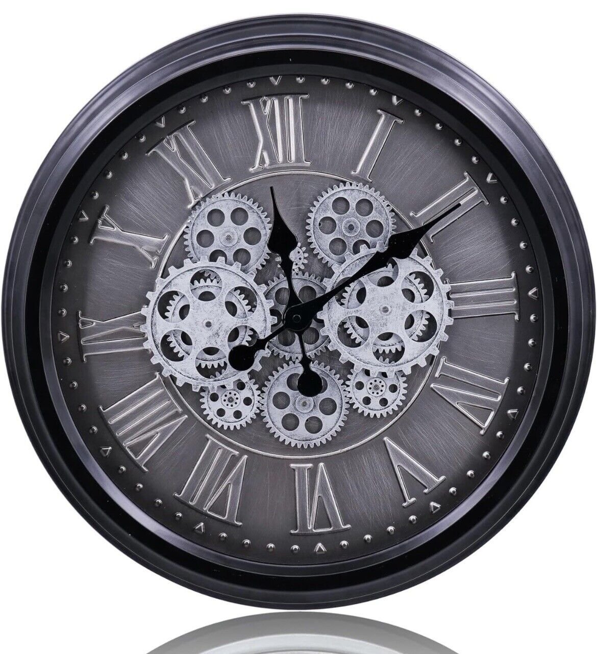20 Inch Real Moving Gear Wall Clock, Vintage Industrial Steampunk Black