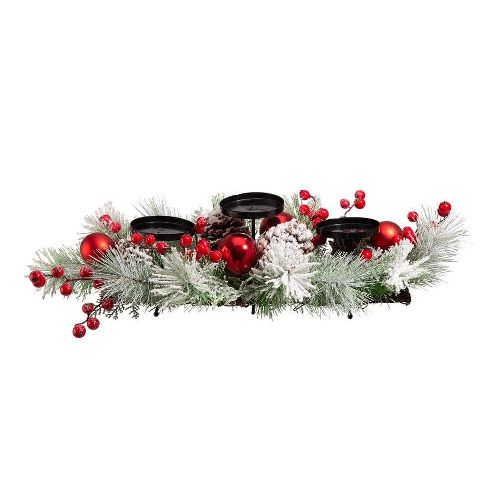 24 in. Glitted Berry Ornament Pinecone candle Holder Center Piece