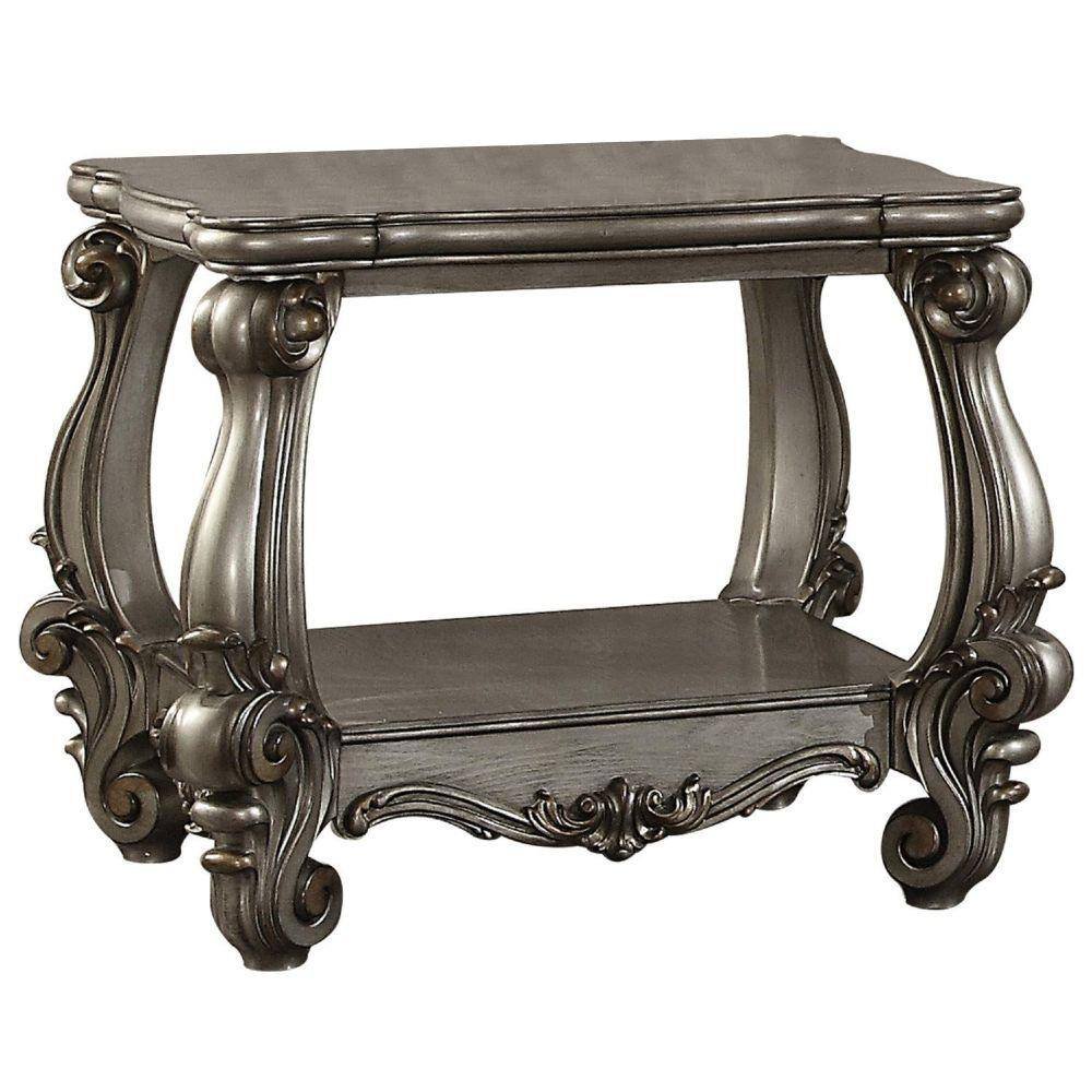 31.1 in. Gray Square Wood End Table with Bottom Shelf