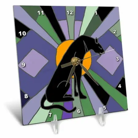 3 d Rose Fun Artistic Cool Black Panther Cat Art Deco Desk Clock, 6 by 6 inch