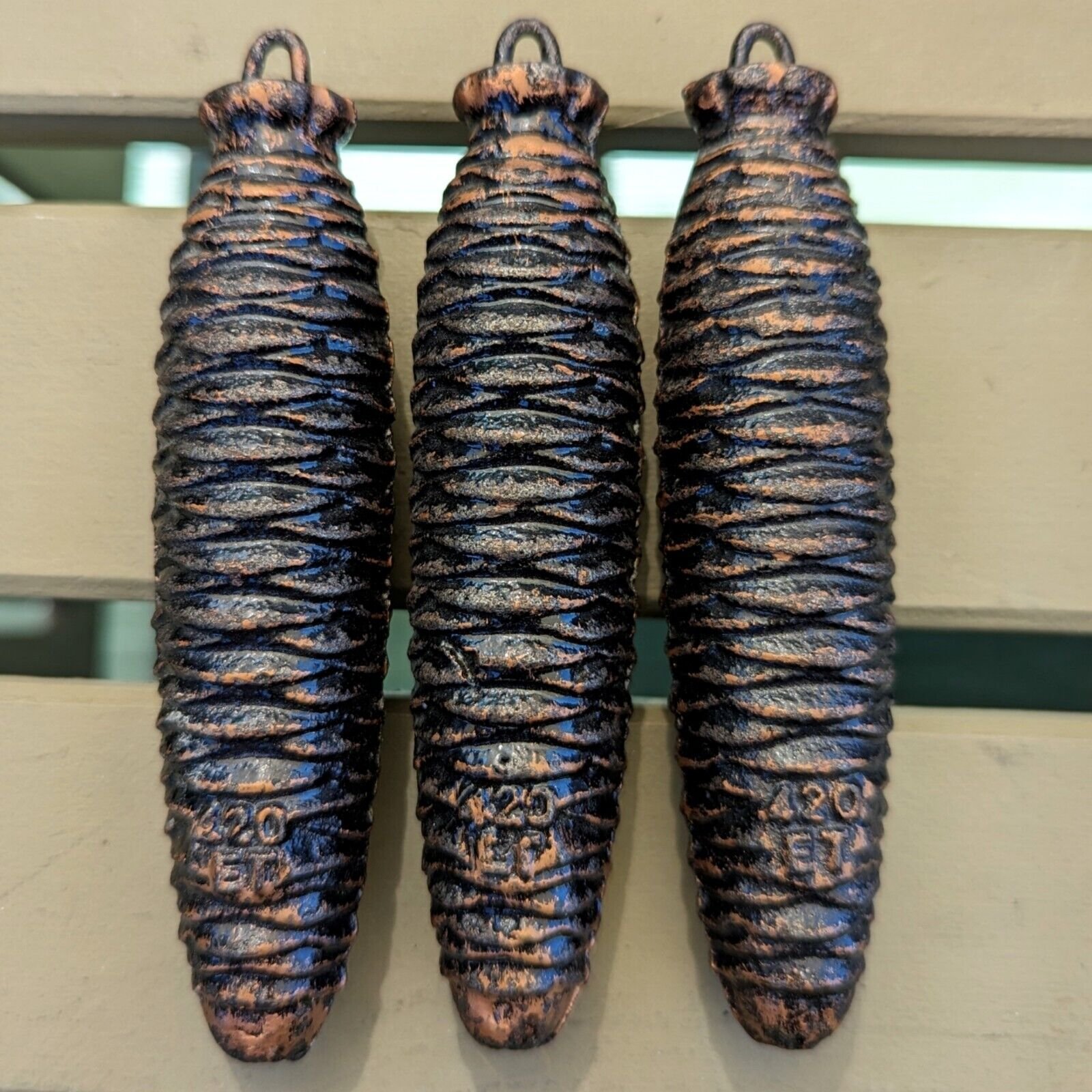 3 Vintage Pinecone Cuckoo Clock Weight Lot 420 etc Part Set German Black Forest