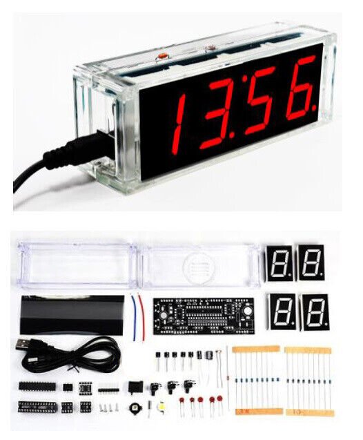 4-LED Digital Electronic Alarm Clock DIY Time Date Temperature and Light Control