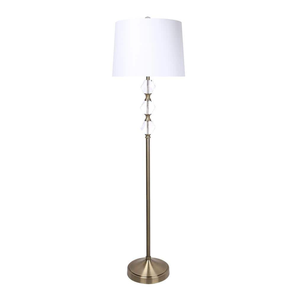 64 in. Clear Crystal and Antique Soft Brass Floor Lamp with Off-White...