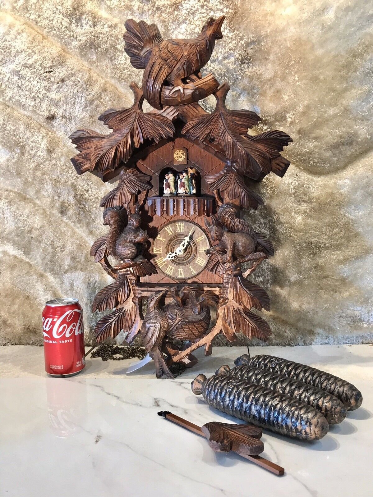 7 Days Large Germany Black Forest Strike Swiss Musical Cuckoo Clock,3 Weights