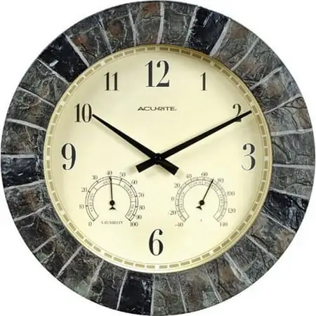Acu Rite 02418 14 Inch Faux Slate Indoor/Outdoor Wall Clock with Thermometer, Hygrometer