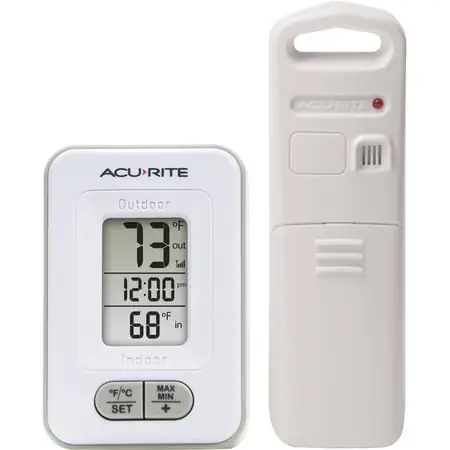 Acu Rite Battery Powered Indoor/Outdoor Digital Thermometer with Clock, White, 3 . 5 H x 2 . 3 W x