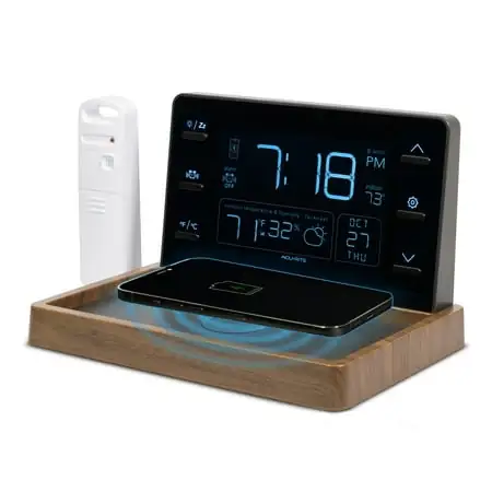 Acu Rite Weather Valet with Wireless Charging Acu Rite Weather Valet with Wireless Charging Pad and Alarm Clock, Black with Walnut Finish ( 02047