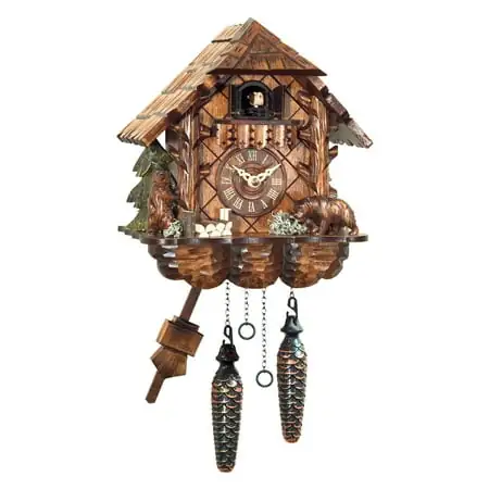 Alexander Taron 9 . 75 Engstler Battery Operated Carved Bears Full Size Cuckoo Wall Clock
