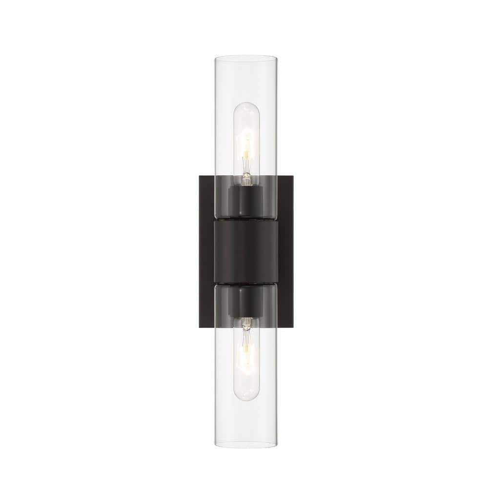 Anton 4.5 in. 2-Light Matte Black Transitional Wall Sconce with Clear Glass...