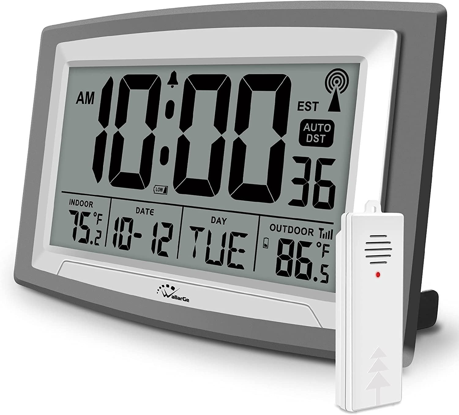 Atomic Digital Alarm Wall Clock with Temperature Large Display, Battery Operated