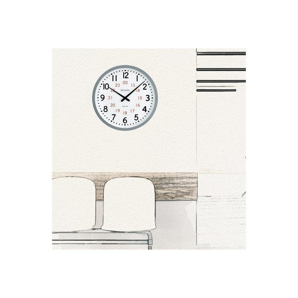 Atomic Time 1 15.5 in. wall clock with gray molded case, 24...