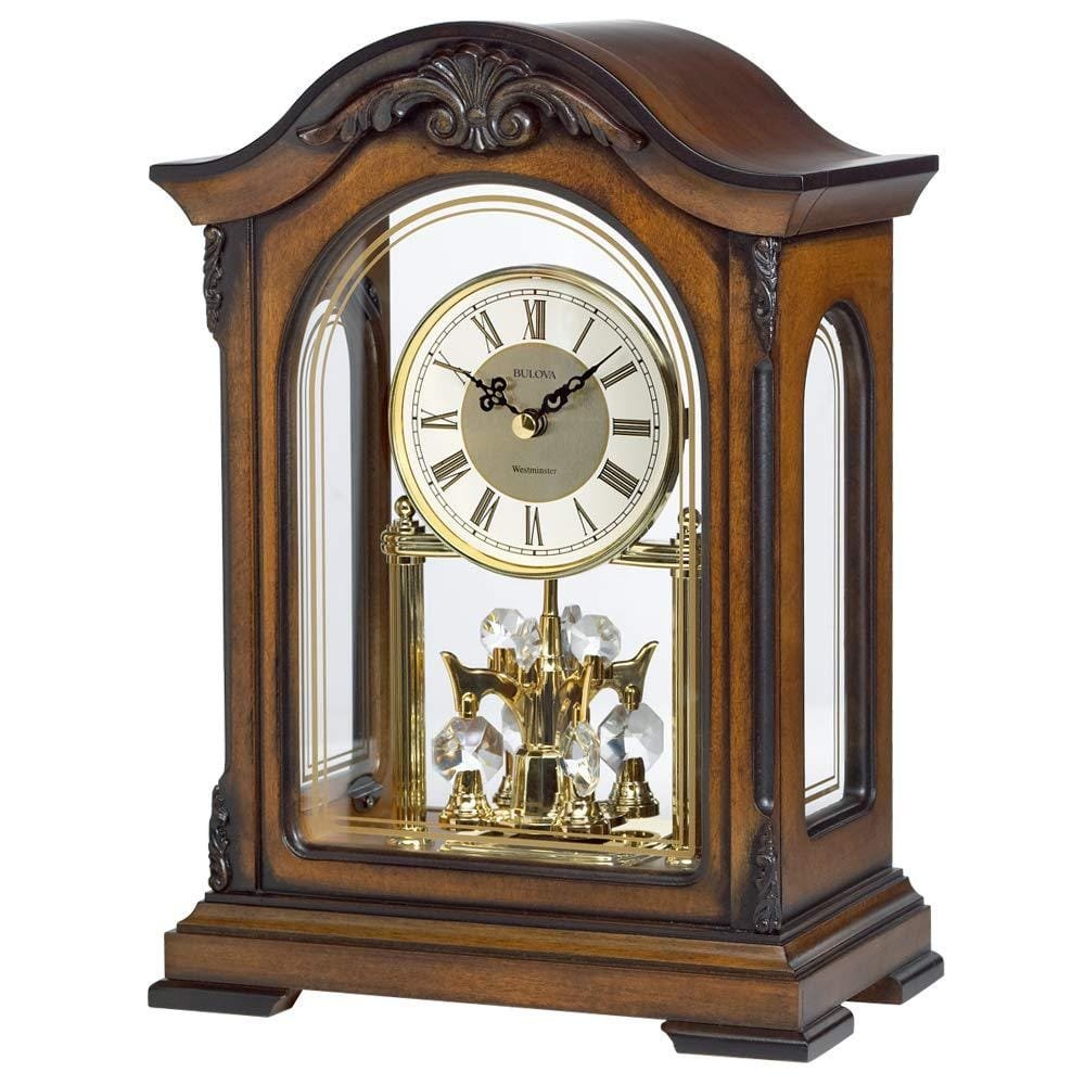 B1845 Durant Walnut Brown Wood and Glass Revolving Pendulum Clock