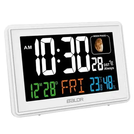 BALDR Atomic Alarm Clock Large Color Display Digital Desk Clock (White)