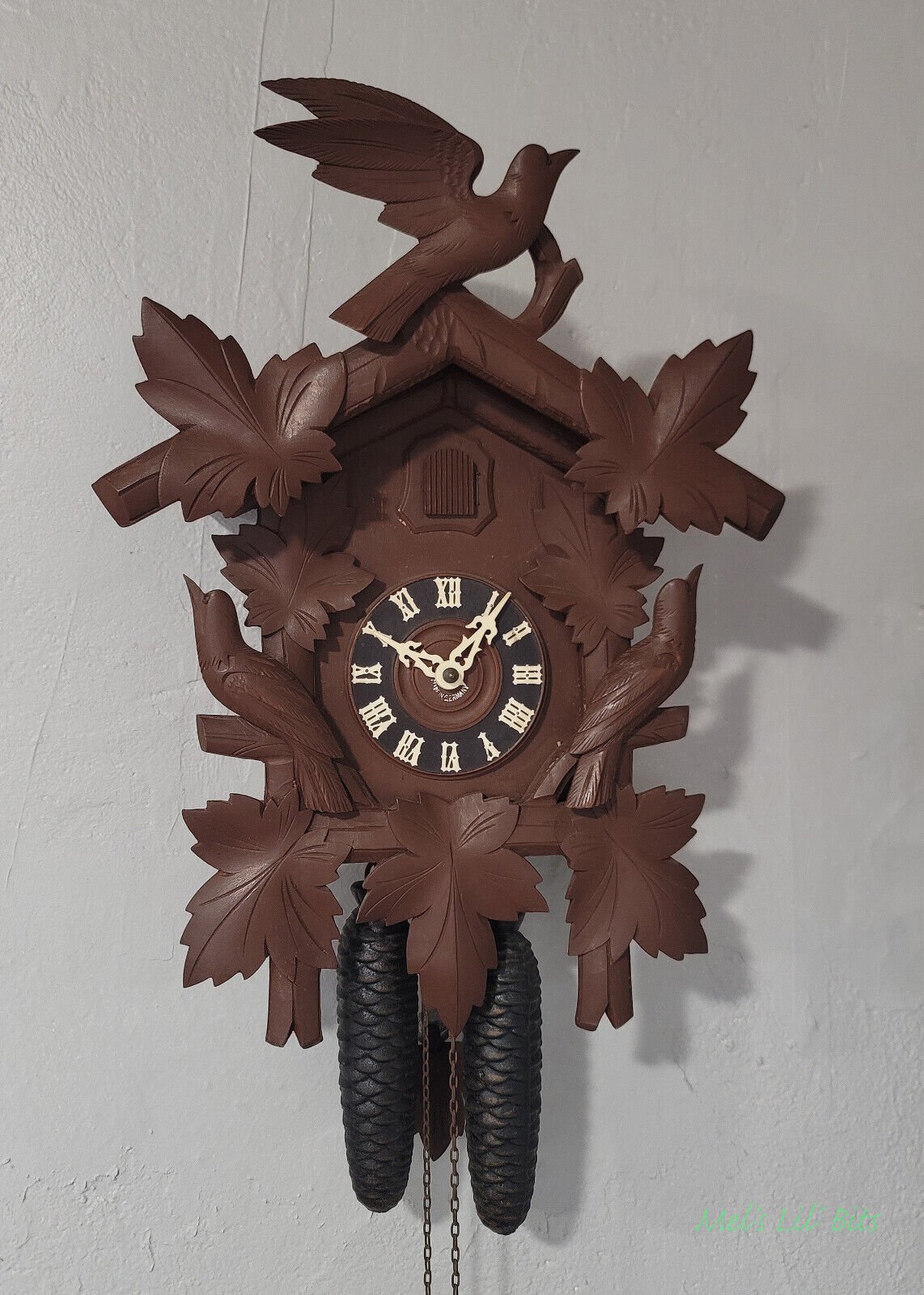 Black Forest Germany Vintage Wooden Carved Weight Pendulum Driven Cuckoo Clock