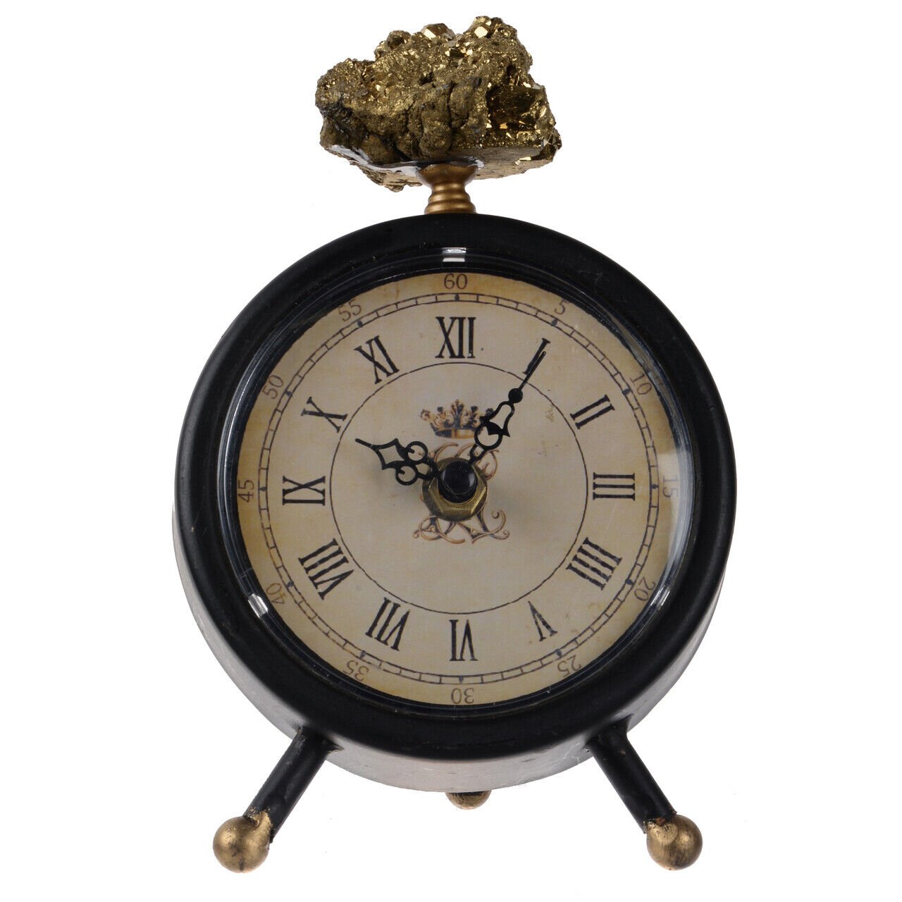 Black & Gold Lavonia Table Clock With Gold Quartz 5X2.5X6.5"