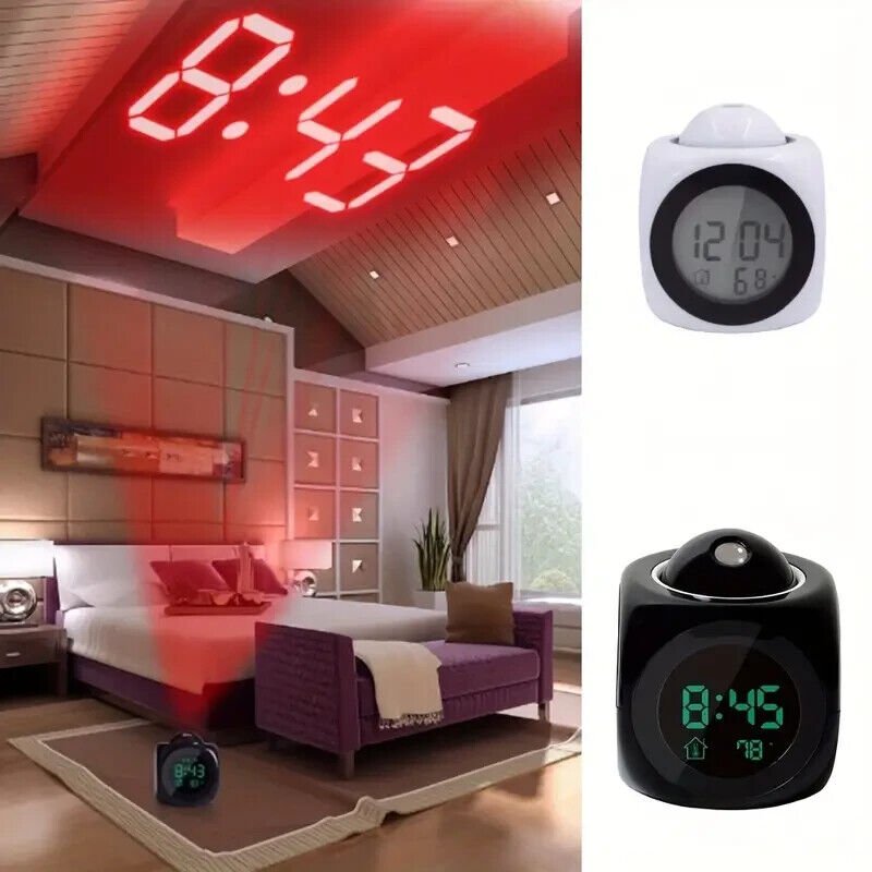 Black LCD Multi-Angle Projection Alarm Clock With Snooze & Temperature NEW!
