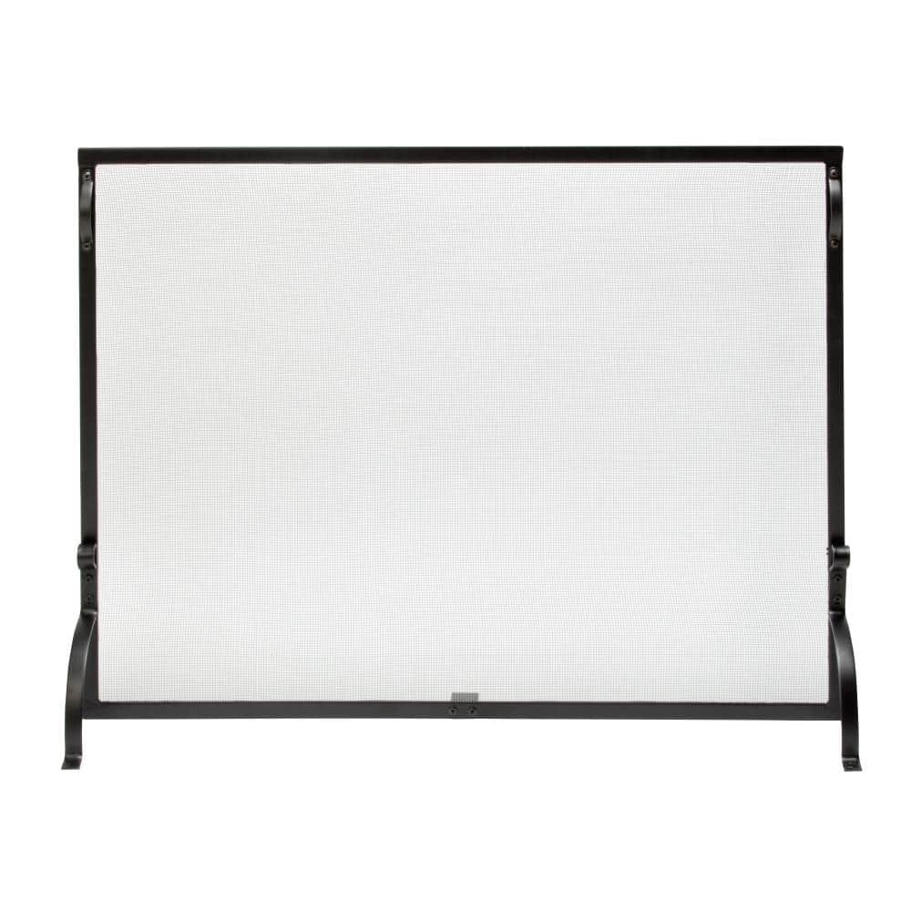 Black Wrought Iron 44 in. W Single-Panel Sparkguard Fireplace Screen with Carry...