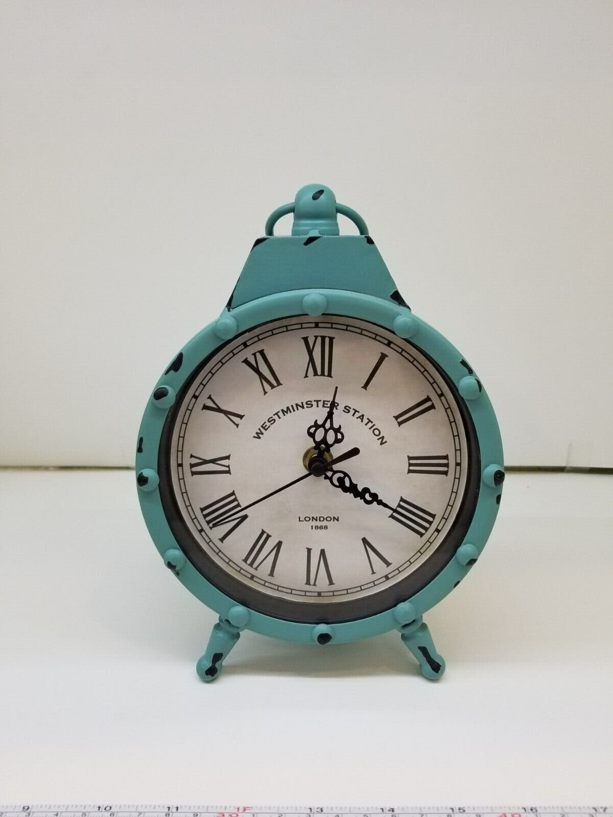 Blue Vintage Style Aluminum Metal Table Clock