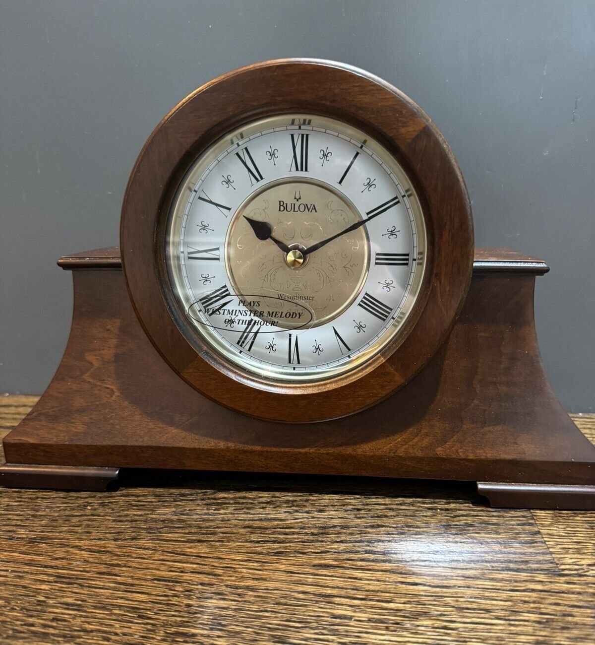 Bulova Clocks B1765 Cambria Antiqued Walnut Mantel Clock with Westminster Chime